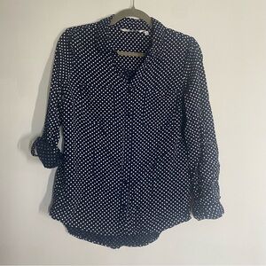 Emily Daniels Navy Polka Dot Blouse (Size M)